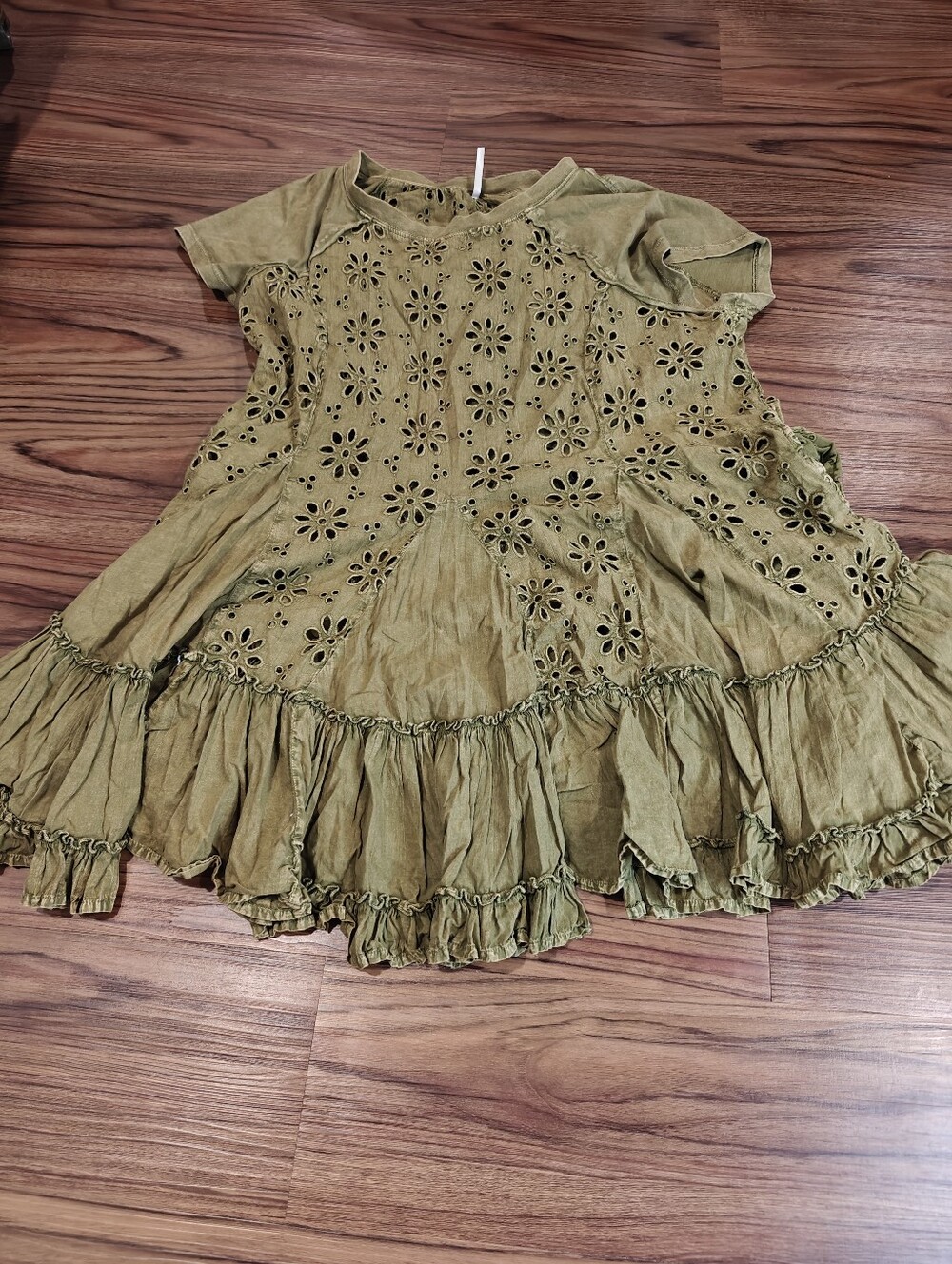 Free People Olive Eyelet Ruffle Dress